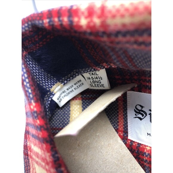 NEW NOS Sir Guy Long Sleeve Plaid Shirt MADE IN USA Rare 14.5 Small Red Blue - Picture 5 of 8